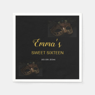 Stilvolle Black & Gold Masquerade Maske 16 Geburts Serviette
