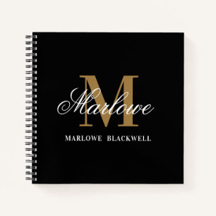 Stilvolle Black Gold Monogram Calligraphie Notizbuch