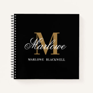 Stilvolle Black Gold Monogram Calligraphie Notizbuch