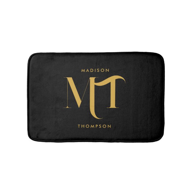 Stilvolle Black & Gold Monogram Initials Letters Badematte (Vorderseite)