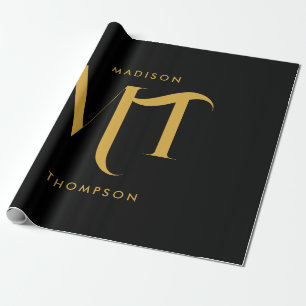 Stilvolle Black & Gold Monogram Initials Letters Geschenkpapier