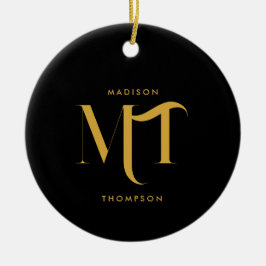 Stilvolle Black & Gold Monogram Initials Letters Keramik Ornament