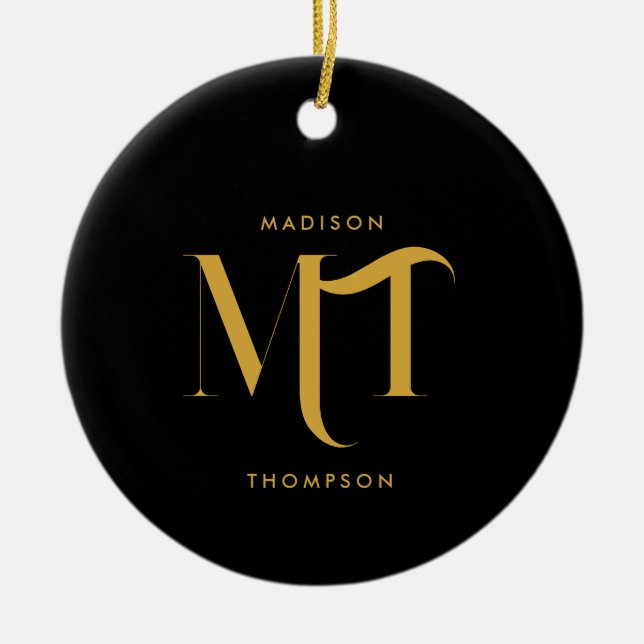 Stilvolle Black & Gold Monogram Initials Letters Keramik Ornament (Vorne)