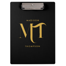 Stilvolle Black & Gold Monogram Initials Letters Klemmbrett