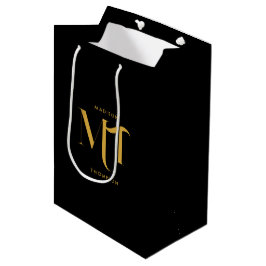 Stilvolle Black & Gold Monogram Initials Letters Mittlere Geschenktüte