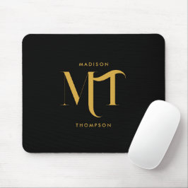 Stilvolle Black & Gold Monogram Initials Letters Mousepad