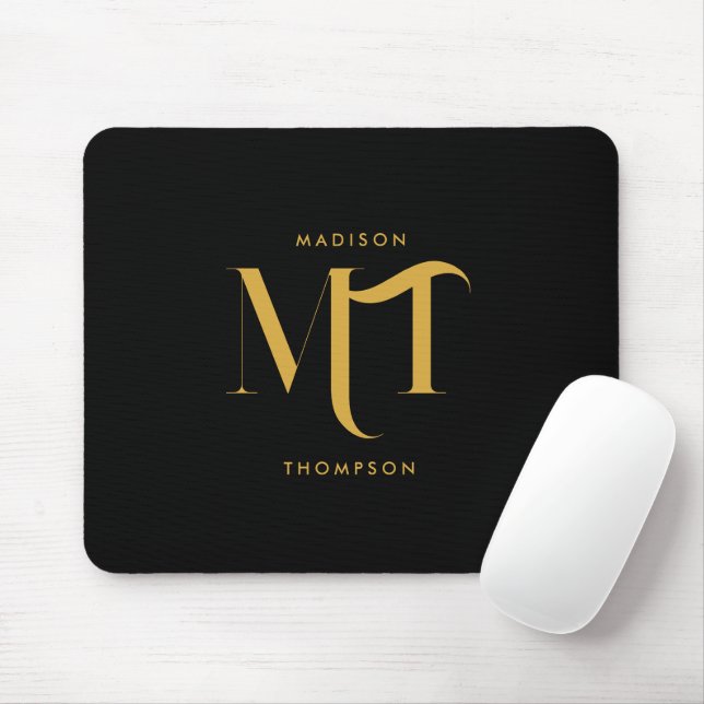Stilvolle Black & Gold Monogram Initials Letters Mousepad (Mit Mouse)
