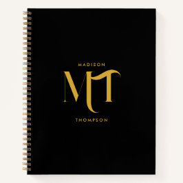 Stilvolle Black & Gold Monogram Initials Letters Notizbuch