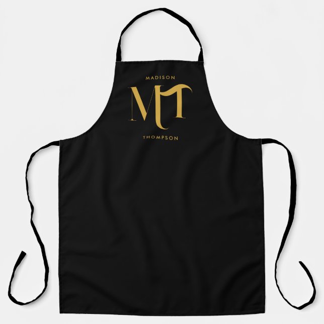 Stilvolle Black & Gold Monogram Initials Letters Schürze (Vorderseite)