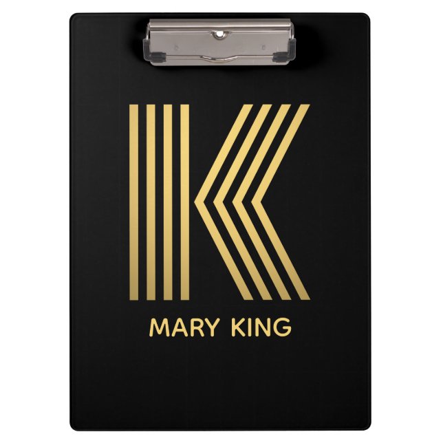 Stilvolle Black & Gold Monogram Klemmbrett (Vorderseite)