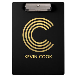 Stilvolle Black & Gold Monogram Klemmbrett