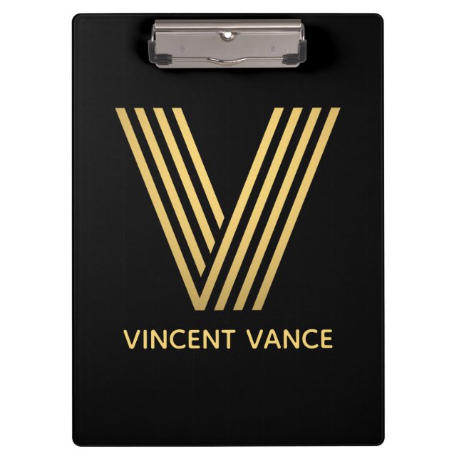 Stilvolle Black & Gold Monogram Klemmbrett (Vorderseite)