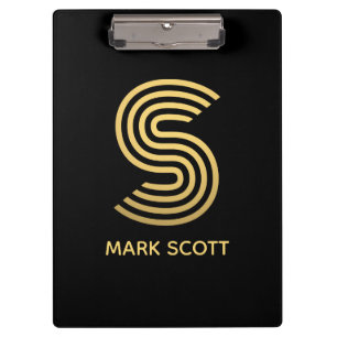 Stilvolle Black & Gold Monogram Klemmbrett
