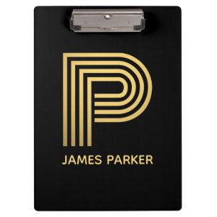 Stilvolle Black & Gold Monogram Klemmbrett