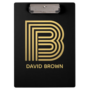 Stilvolle Black & Gold Monogram Klemmbrett
