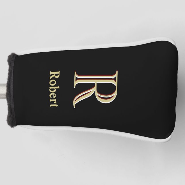 Stilvolle Black Gold Monogram Name Putter Golf Headcover (Vorderseite)