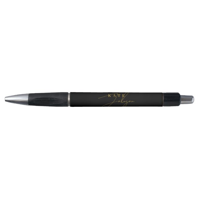 Stilvolle Black Gold Signature Script Monogram Kugelschreiber (Vorderseite)
