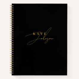 Stilvolle Black Gold Signature Script Monogram Notizbuch
