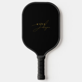 Stilvolle Black Gold Signature Script Monogram Pickleball Schläger