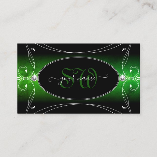 Stilvolle Black Green Verziert Sparkle Jewels Init Visitenkarte (Vorderseite)