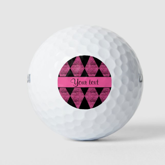 Stilvolle Black & Hot Pink Glitzer Diamonds Golfball (Vorderseite)