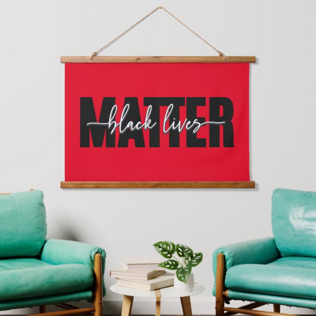 Stilvolle Black Lives Matter Typografie Wandteppich Mit Holzrahmen (Wohnzimmer)