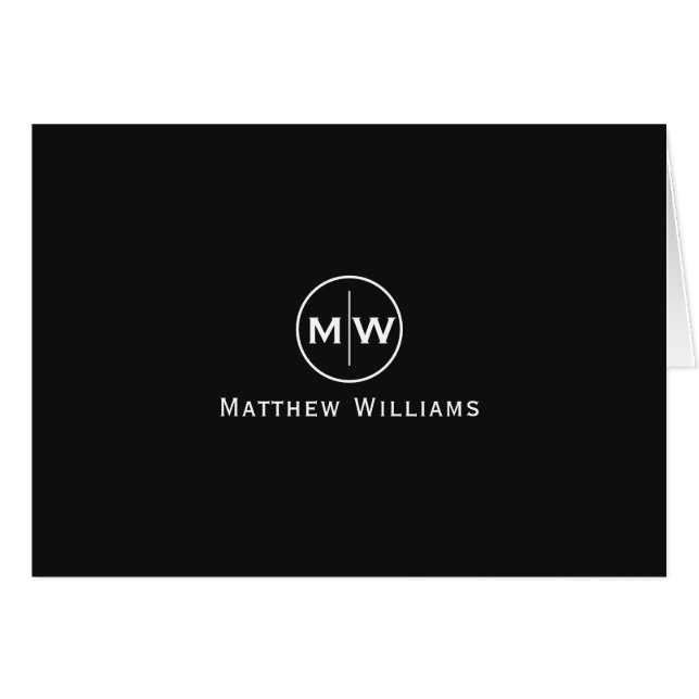 Stilvolle Black Modern Circle Two Monogram Initial (Vorderseite (Horizontal))