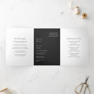 Stilvolle Black Modern Wedding Dreifach Gefaltete Einladung
