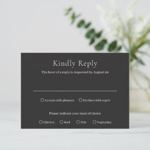 Stilvolle Black Modern Wedding RSVP Karte