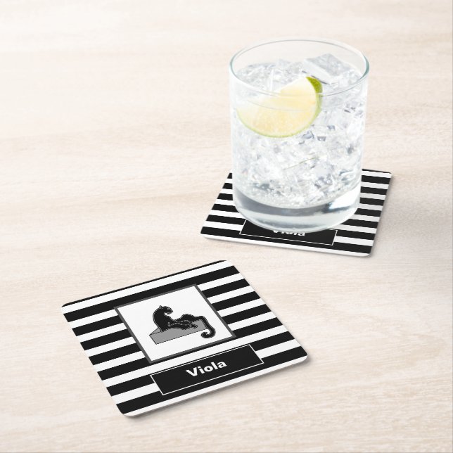 Stilvolle Black Panther Cat White Moderne Rechteckiger Pappuntersetzer (Vor Ort)