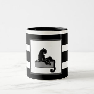 Stilvolle Black Panther Cat White Moderne Zweifarbige Tasse