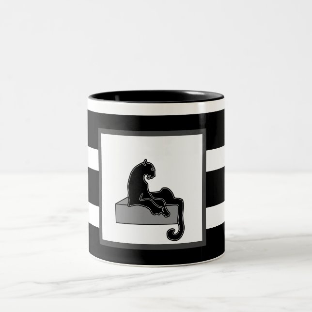 Stilvolle Black Panther Cat White Moderne Zweifarbige Tasse (Mittel)