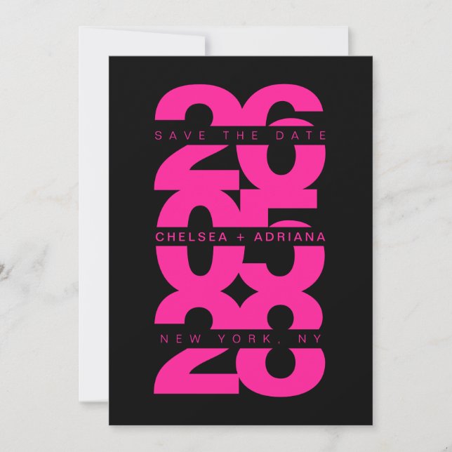 Stilvolle Black Pink Bold Typografy Wedding Save The Date (Vorderseite)