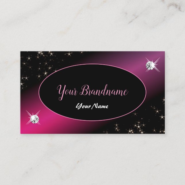 Stilvolle Black Pink Glitzer Stars Sparkle Diamond Visitenkarte (Vorderseite)