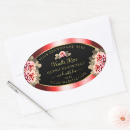 Stilvolle Black Red Product Labels Floral Niedlich Ovaler Aufkleber