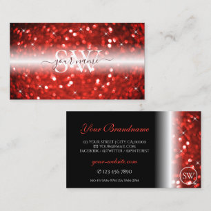 Stilvolle Black Red Sparkle Glitzer Initials Moder Visitenkarte