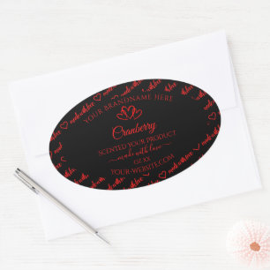 Stilvolle Black Red Word Cloud Product Labels Herz Ovaler Aufkleber