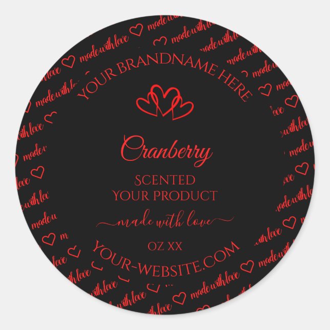 Stilvolle Black Red Word Cloud Product Labels Herz Runder Aufkleber (Vorderseite)