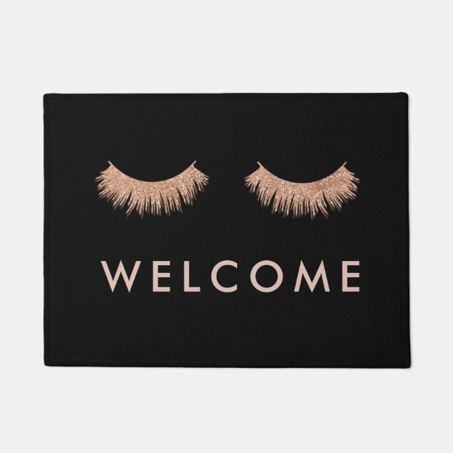 Stilvolle Black Rose Gold Eyelashes Willkommen Fußmatte (Vorderseite)