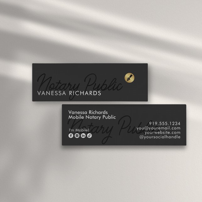 Stilvolle Black Script Notary Public Gold Pen Nib Mini Visitenkarte (Von Creator hochgeladen)