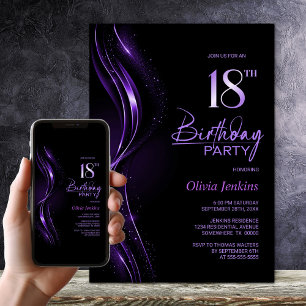 Stilvolle Black und Lila 18. Geburtstagsparty Einladung