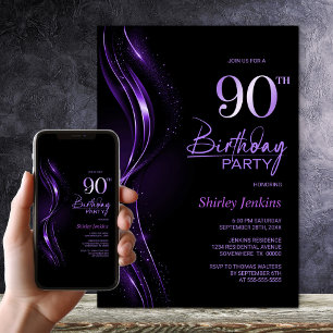 Stilvolle Black und Lila 90. Geburtstagsparty Einladung