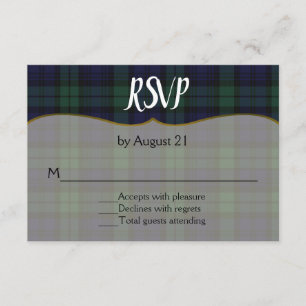 Stilvolle Black Watch Tartan Wedding RSVP Card Karte