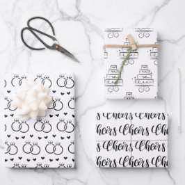 Stilvolle Black & White Bridal/Polterabend Geschenkpapier Set