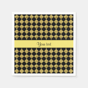 Stilvolle Black & Yellow Glitzer Schachbretts Serviette