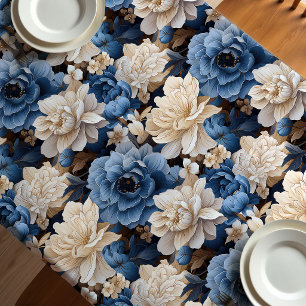 Stilvolle blau-weiße Blumen Elfenbein-Tischdecke-D Tischdecke