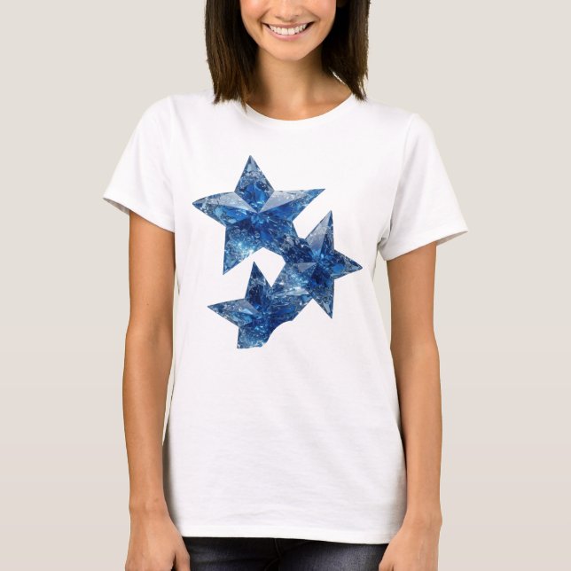 Stilvolle blaue BLUE STARS Statement-Design T-Shirt (Vorderseite)