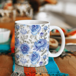 Stilvolle Blaue Flora Art Aquarellmuster Kaffeetasse