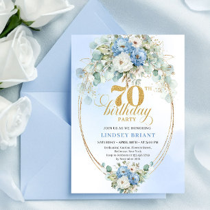 Stilvolle blaue goldene Blumen-Einladung zum 70. G Einladung