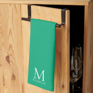 Stilvolle Blaue Grüne Moderne Vorlage Monogramm Na Geschirrtuch